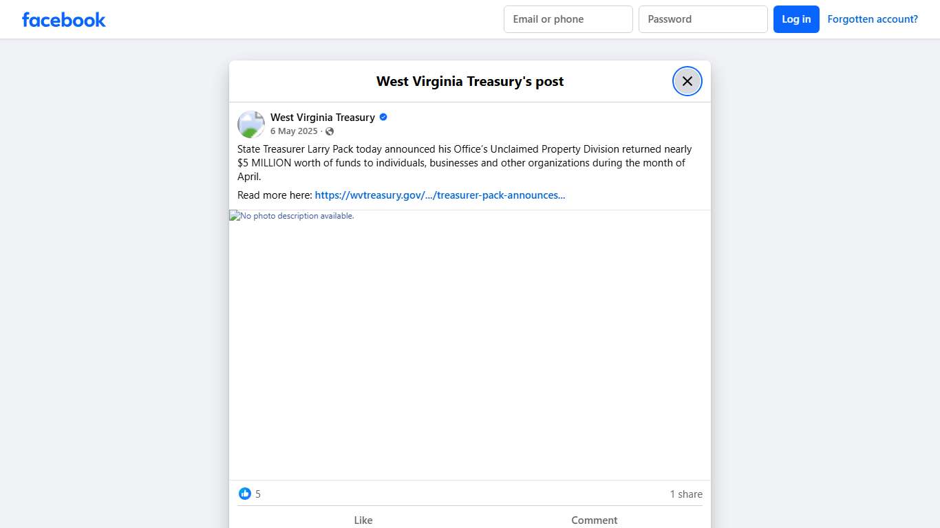 State Treasurer Larry Pack today... - West Virginia Treasury Facebook